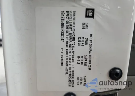 2005 Chevrolet Malibu Ls z USA, uszkodzony, nr VIN 1G1ZT54865F332047